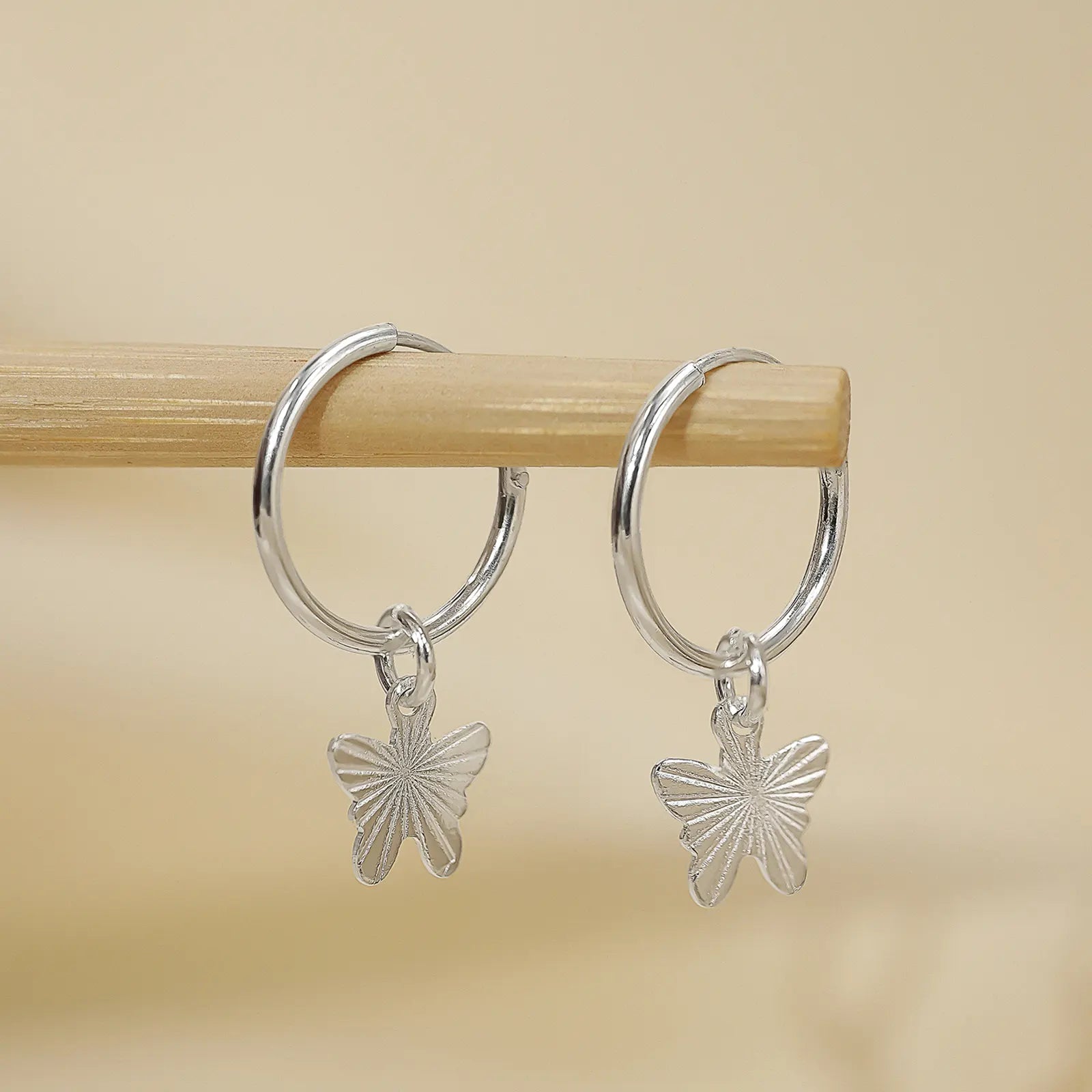 Set of 2 Silver Butterfly & Tortoise Hoop Earrings for Kids
