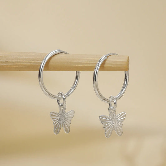 Set of 2 Silver Butterfly & Tortoise Hoop Earrings for Kids