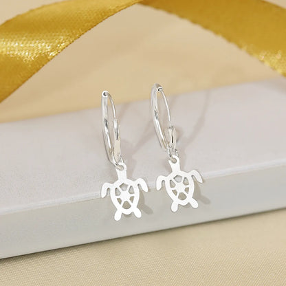 Set of 2 Silver Butterfly & Tortoise Hoop Earrings for Kids