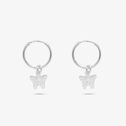 Set of 2 Silver Butterfly & Tortoise Hoop Earrings for Kids