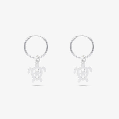 Set of 2 Silver Butterfly & Tortoise Hoop Earrings for Kids