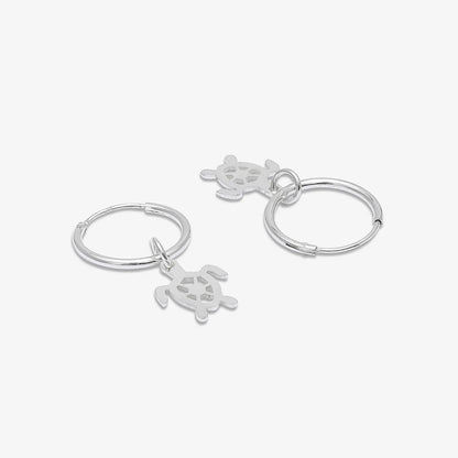 Set of 2 Silver Butterfly & Tortoise Hoop Earrings for Kids