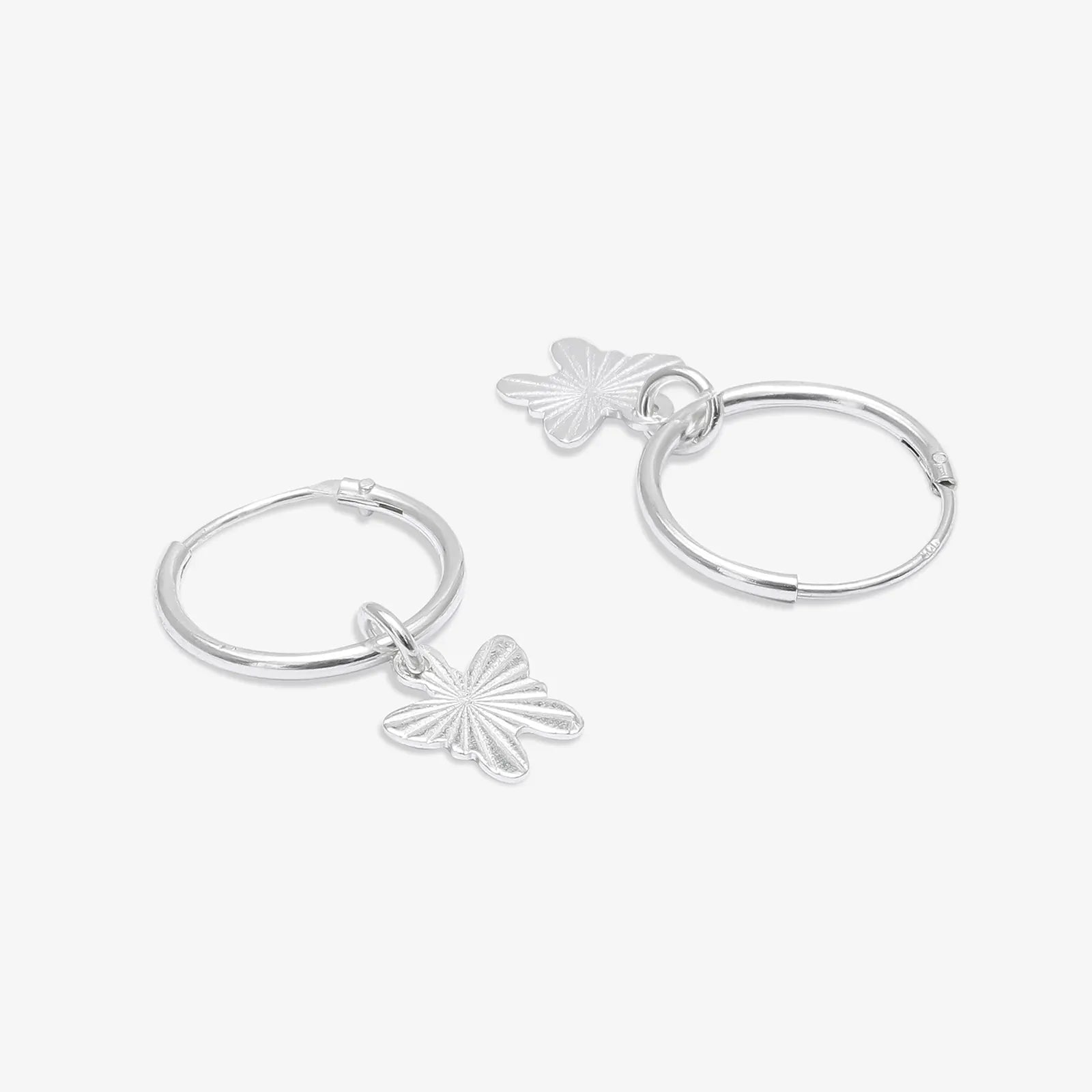 Set of 2 Silver Butterfly & Tortoise Hoop Earrings for Kids