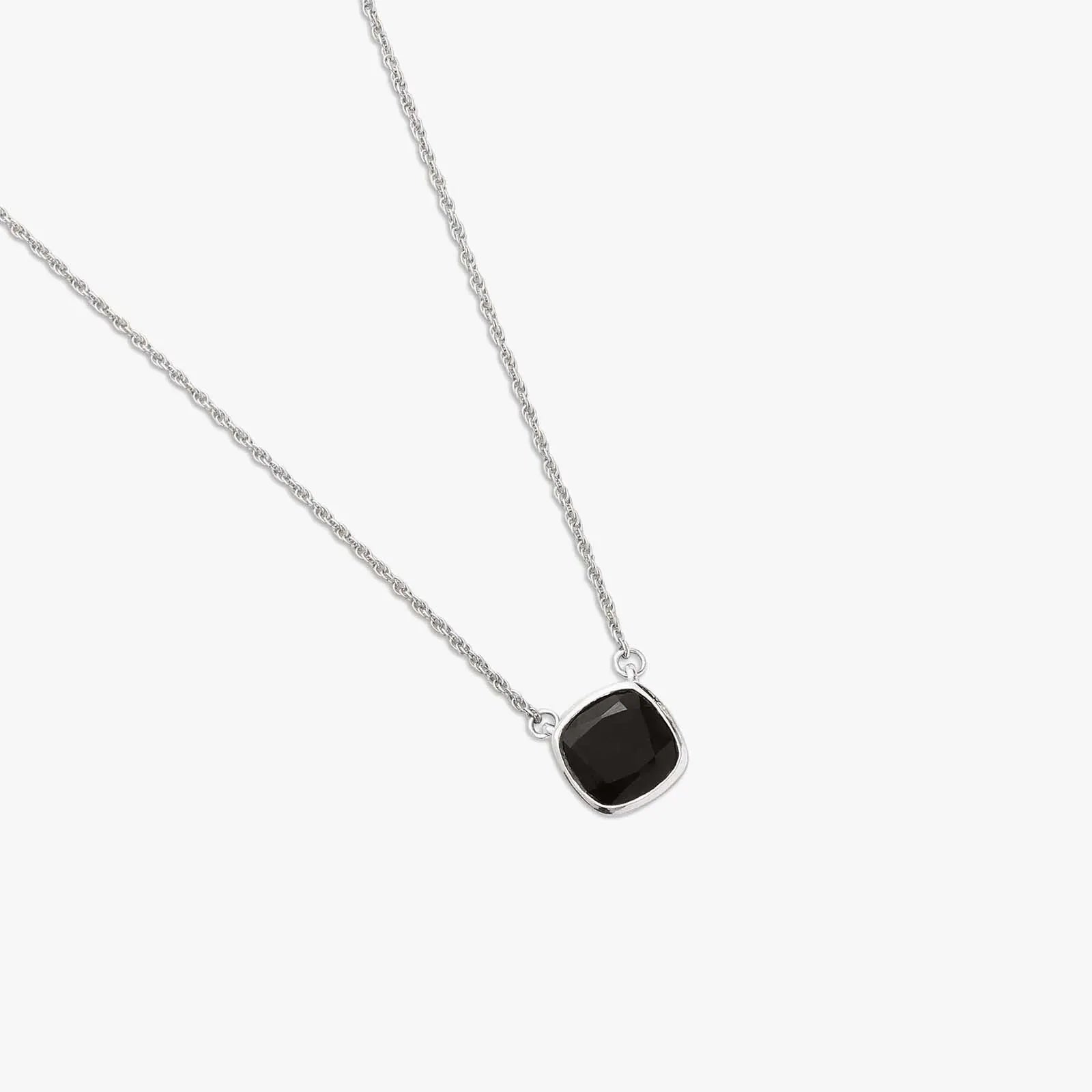 Simple Black Square Silver Necklace