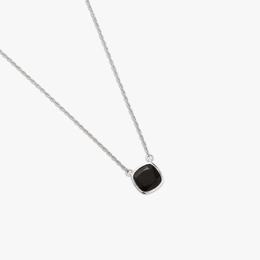 Simple Black Square Silver Necklace