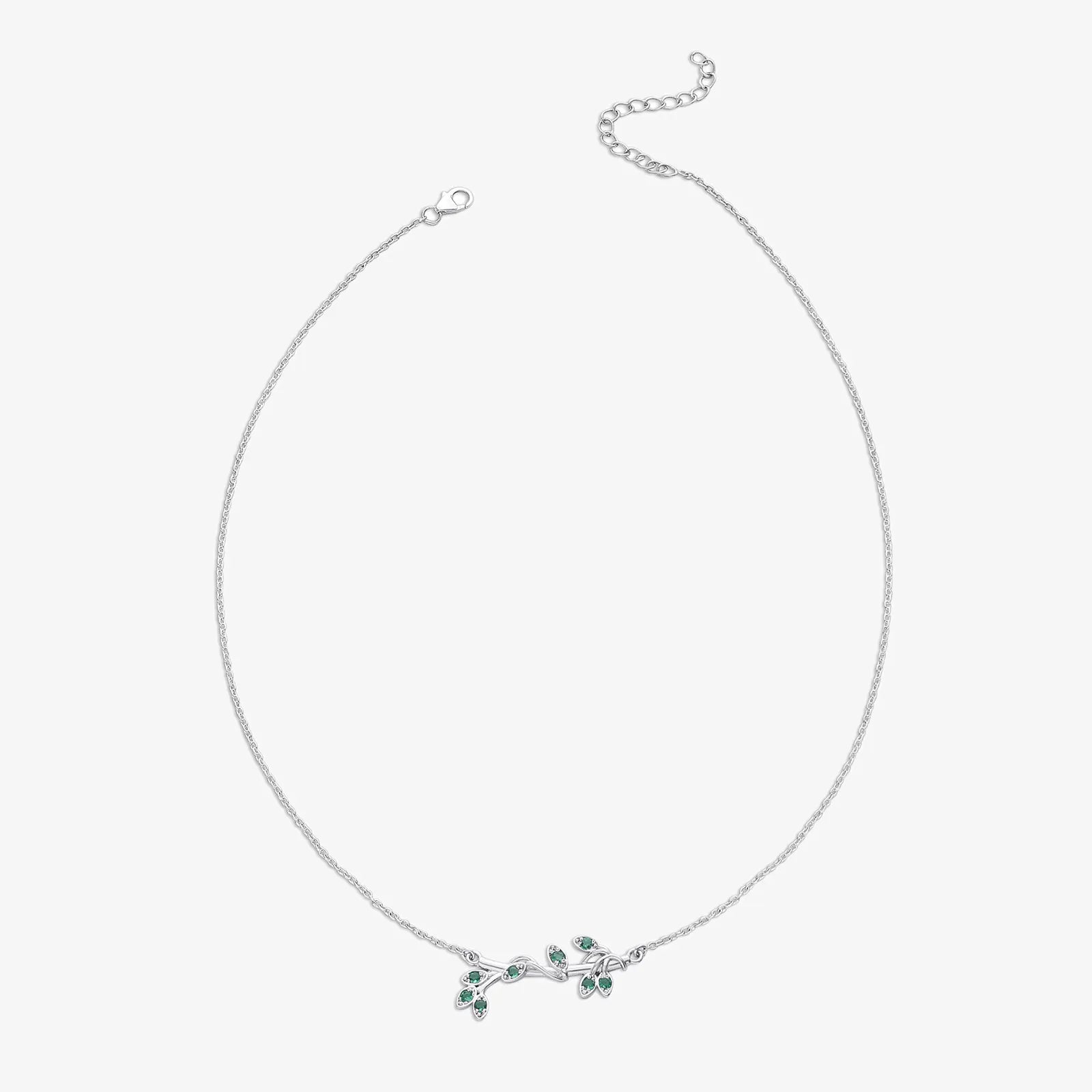 Silver Emerald Leaf Chain Necklace