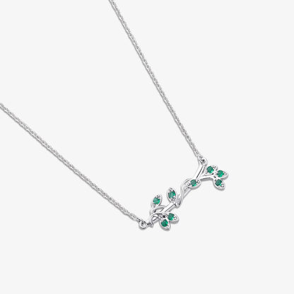Silver Emerald Leaf Chain Necklace
