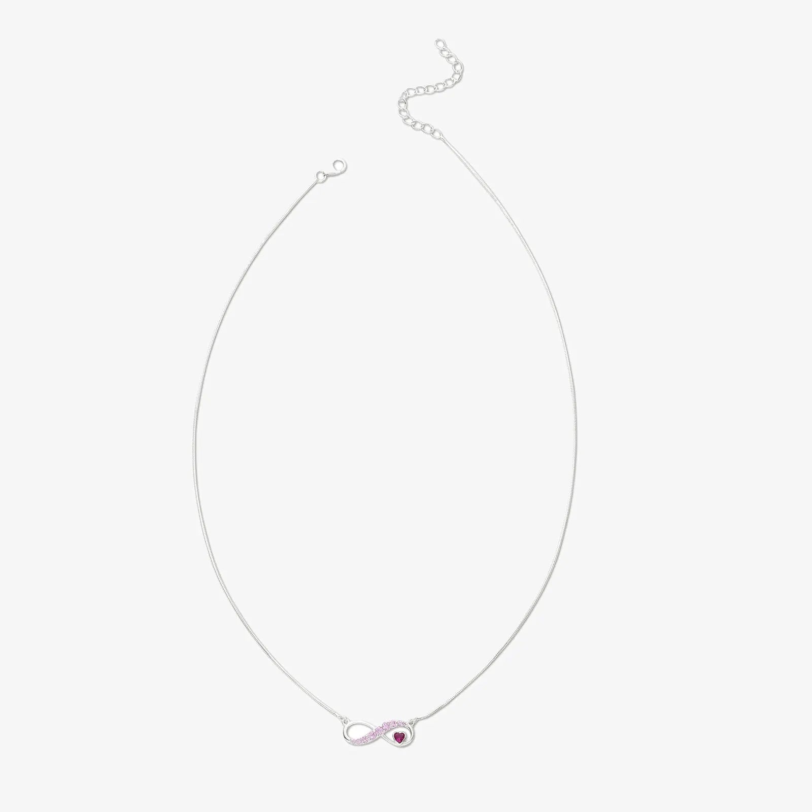 Infinity Pink Heart Silver Necklace