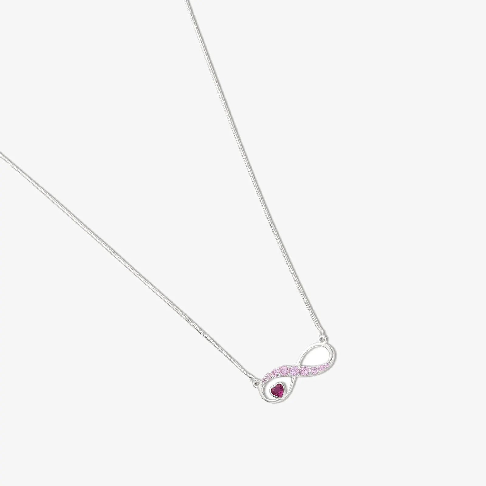 Infinity Pink Heart Silver Necklace