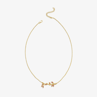 Gold Plated Pink Leaf Silver Necklace
