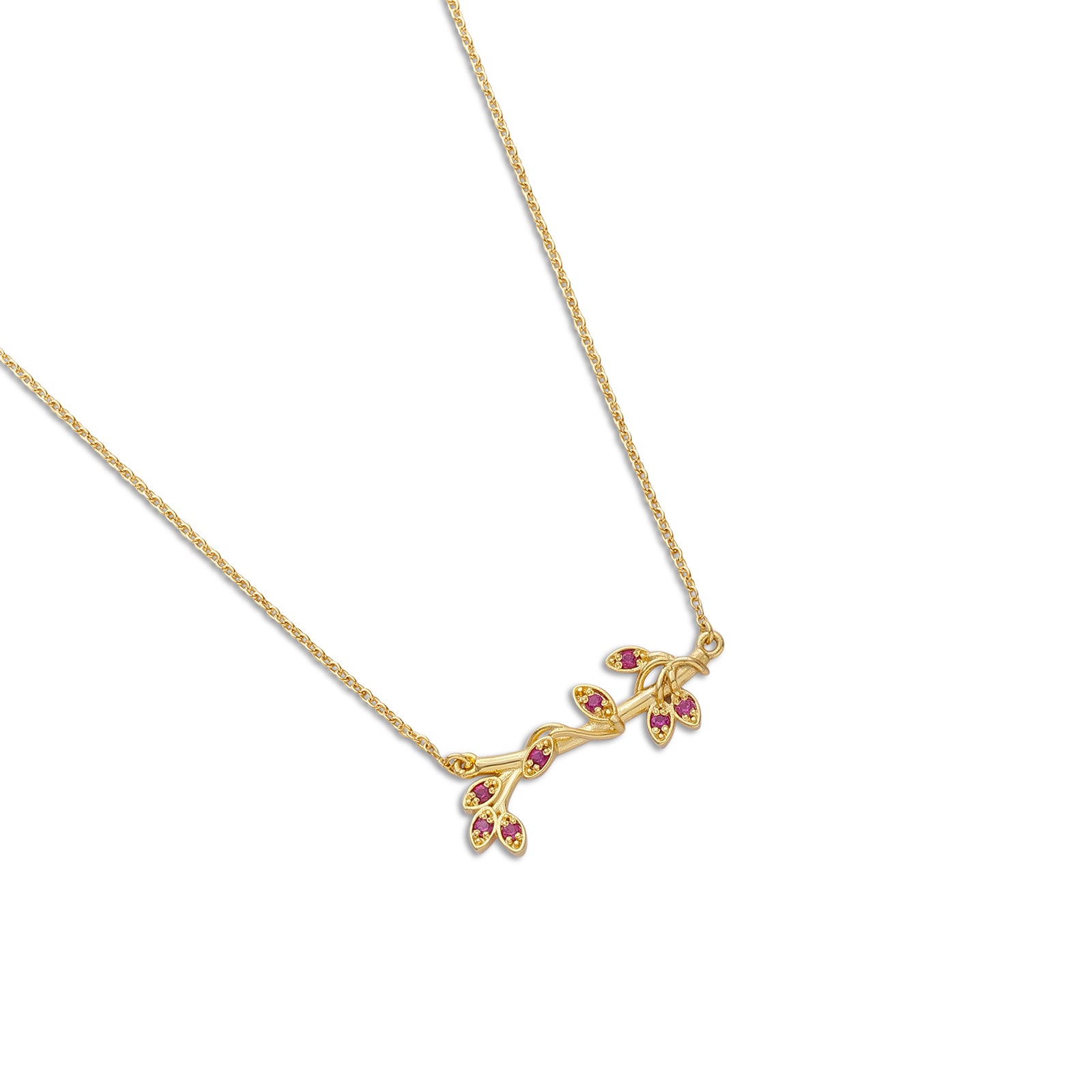 Pure Silver Necklace - Leafy Gold-Plated Amethyst Pendant - Tweov Jewels