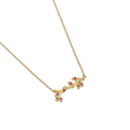 Pure Silver Necklace - Leafy Gold-Plated Amethyst Pendant - Tweov Jewels