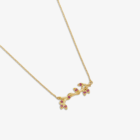 Gold Plated Pink Leaf Silver Necklace