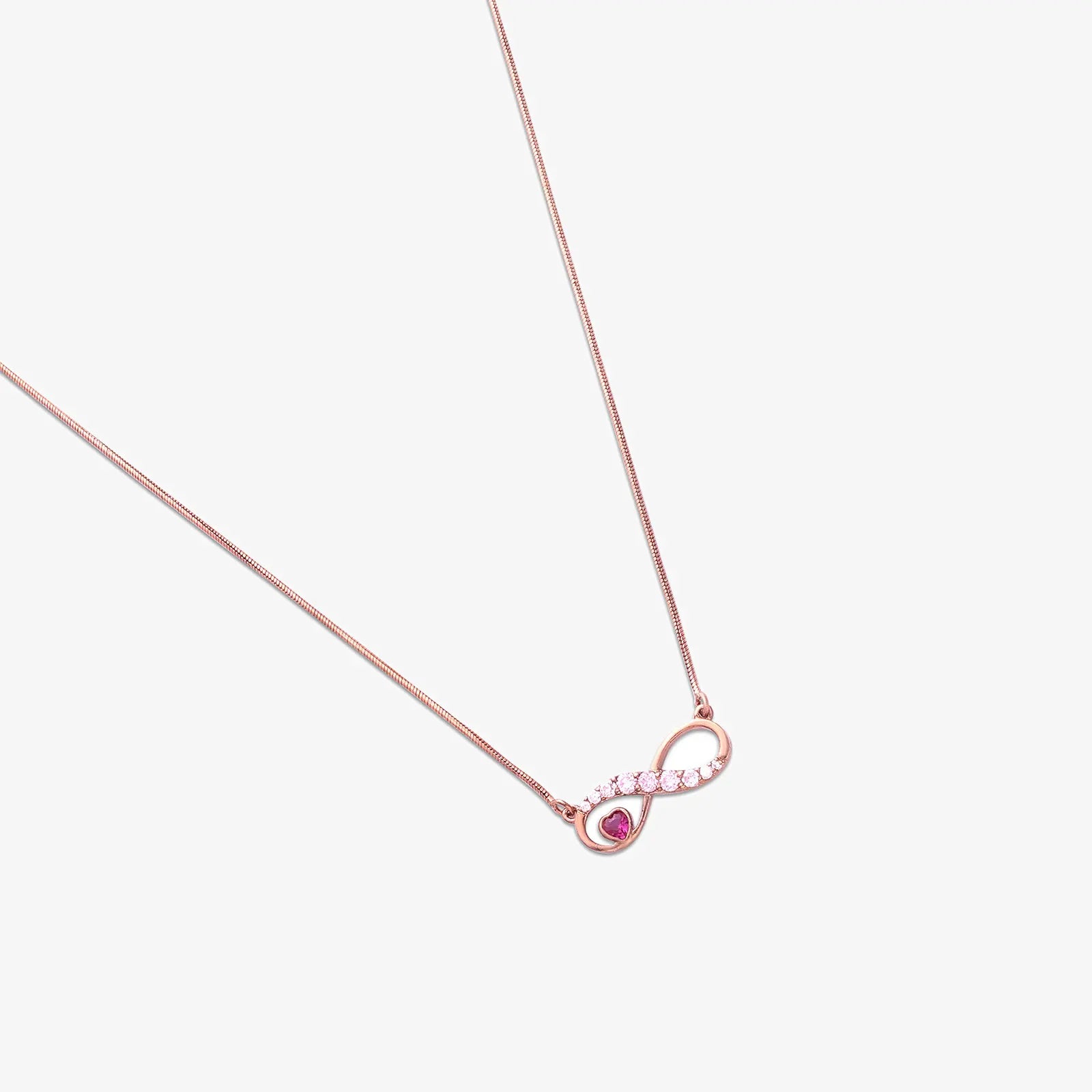 Rose Gold Infinity Pink Heart Silver Necklace