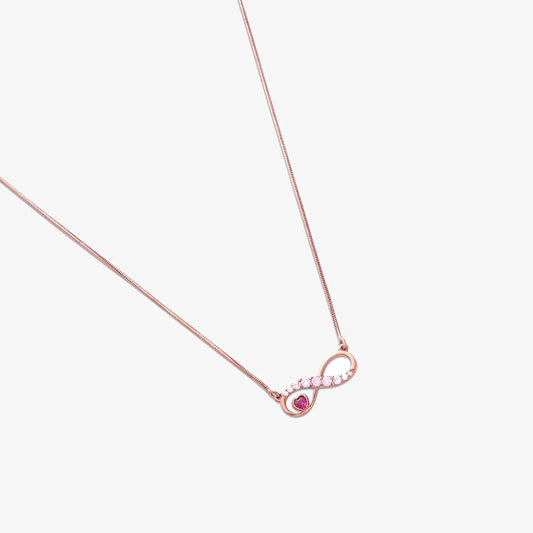 Rose Gold Infinity Pink Heart Silver Necklace