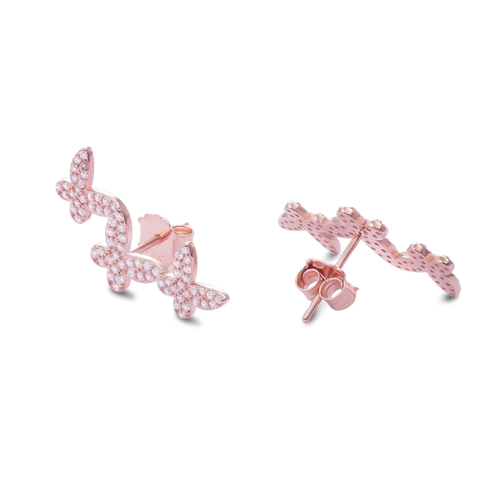 Rose Gold Butterfly Design Silver Earrings for Women