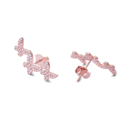 Rose Gold Butterfly Design Silver Earrings for Women