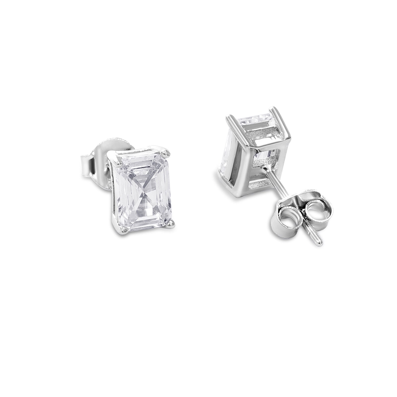 Rectangle Shape Silver Stud Earrings