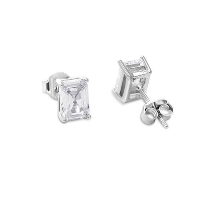 Rectangle Shape Silver Stud Earrings