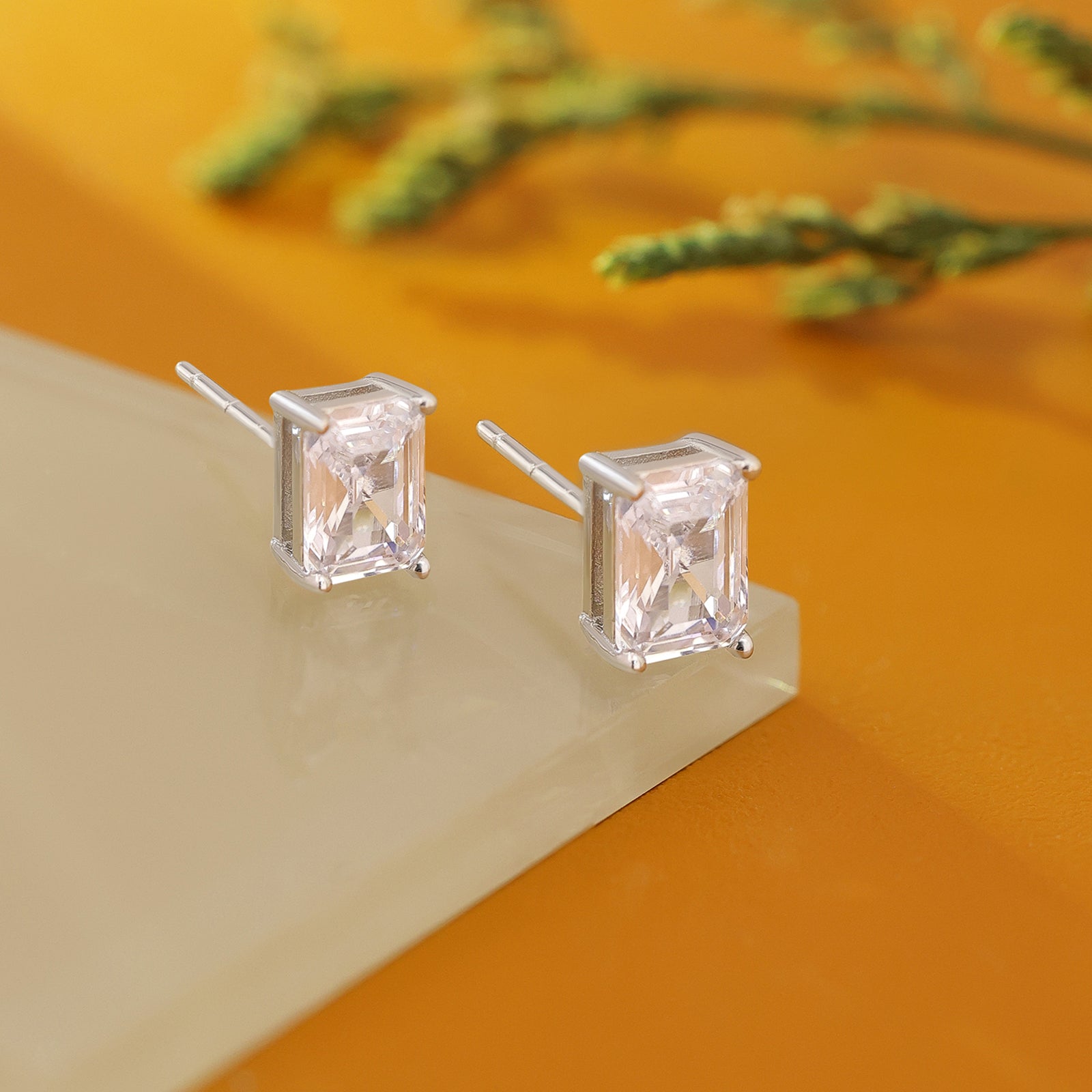 Rectangle Shape Silver Stud Earrings