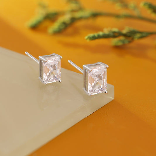 Rectangle Shape Silver Stud Earrings