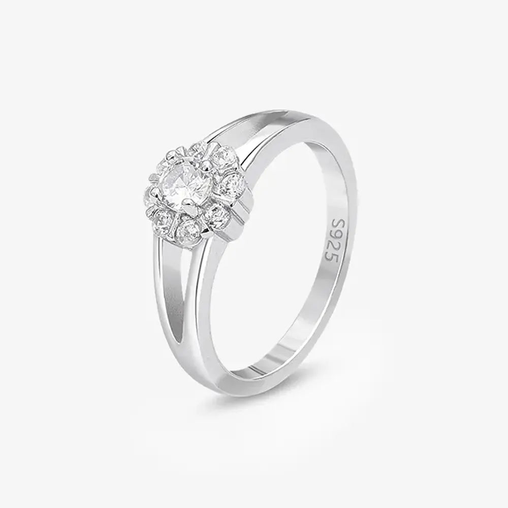Floral Cubic Zirconia Studded Silver Ring - Tweov Jewels
