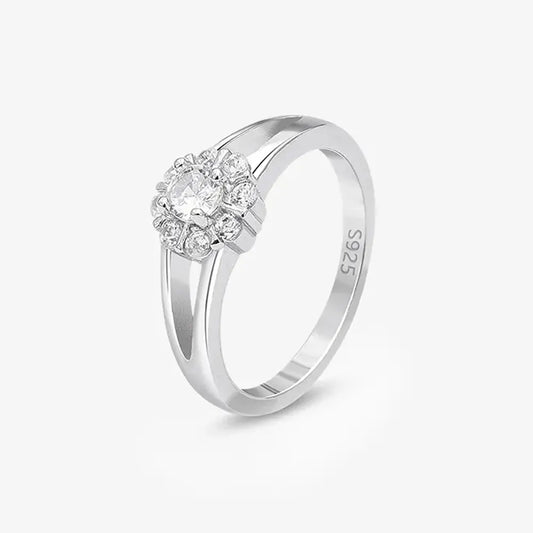 Floral Cubic Zirconia Studded Silver Ring