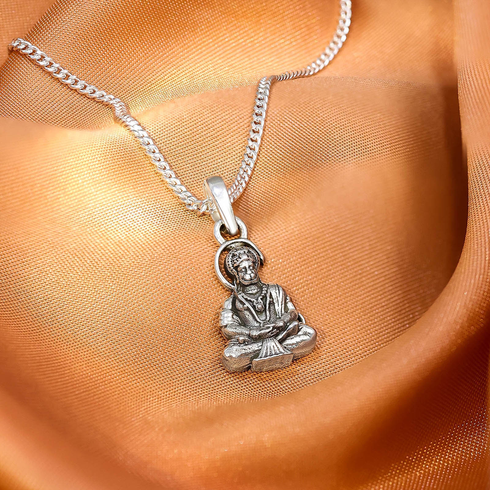 Pure Silver Meditating Hanuman Ji Pendant - Tweov Jewels