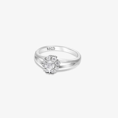 Floral Cubic Zirconia Studded Silver Ring - Tweov Jewels