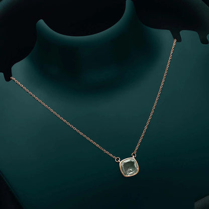 Rose Gold Light Green Stone Studded Silver Necklace