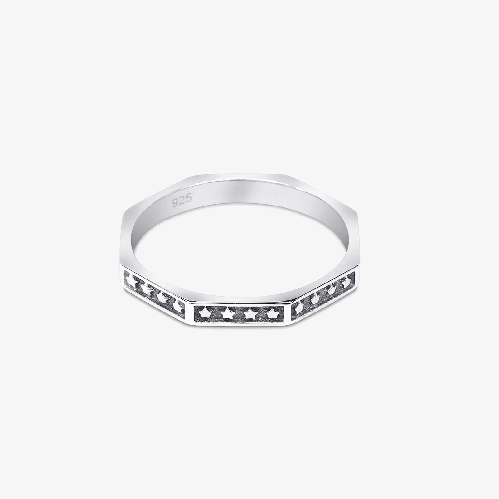 Oxidized Star Design Silver Band Ring
