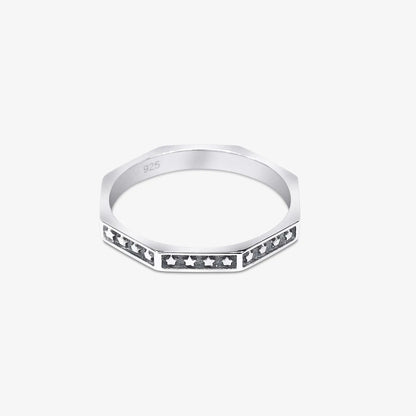 Oxidized Star Design Silver Band Ring