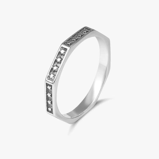 Oxidized Star Design Silver Band Ring