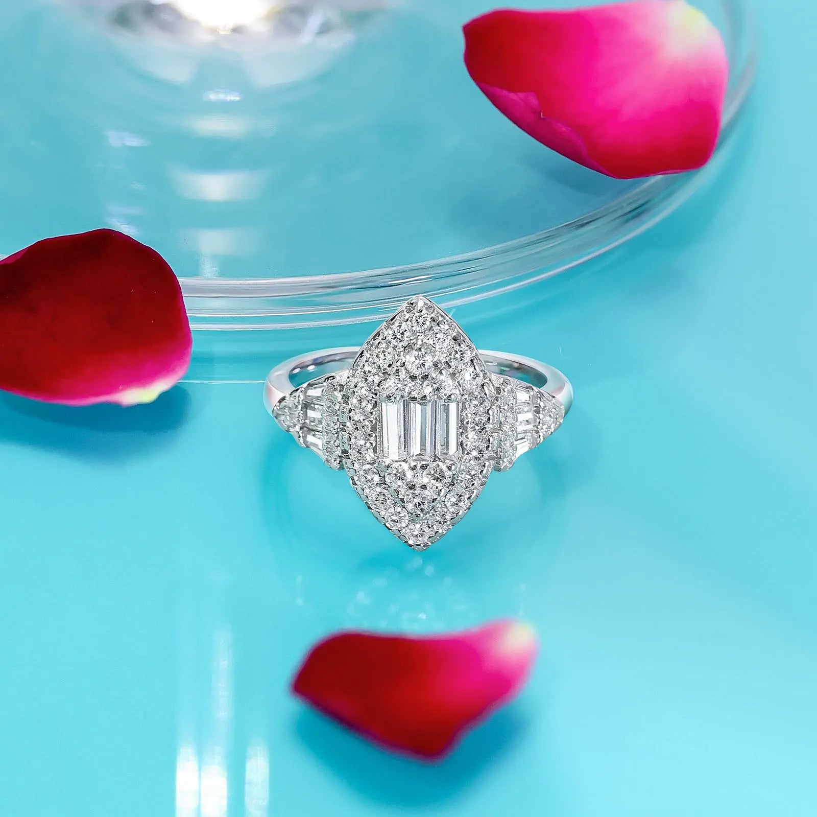 Marquise Shaped Silver Diamond Ring - Tweov Jewels