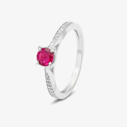 Silver Solitaire CZ Ruby Ring - Tweov Jewels