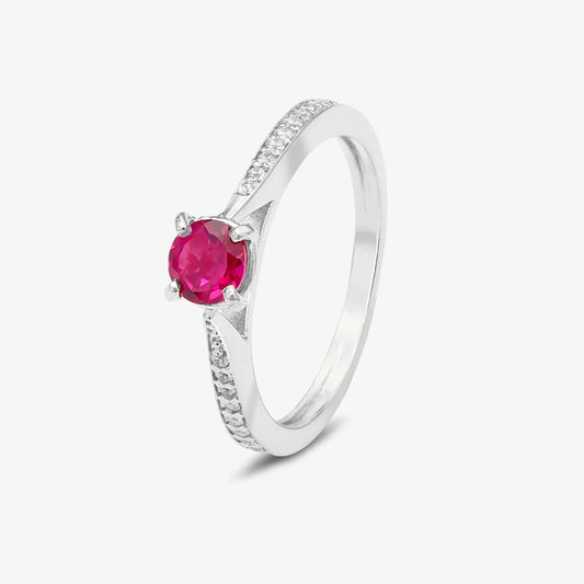 Silver Solitaire CZ Ruby Ring