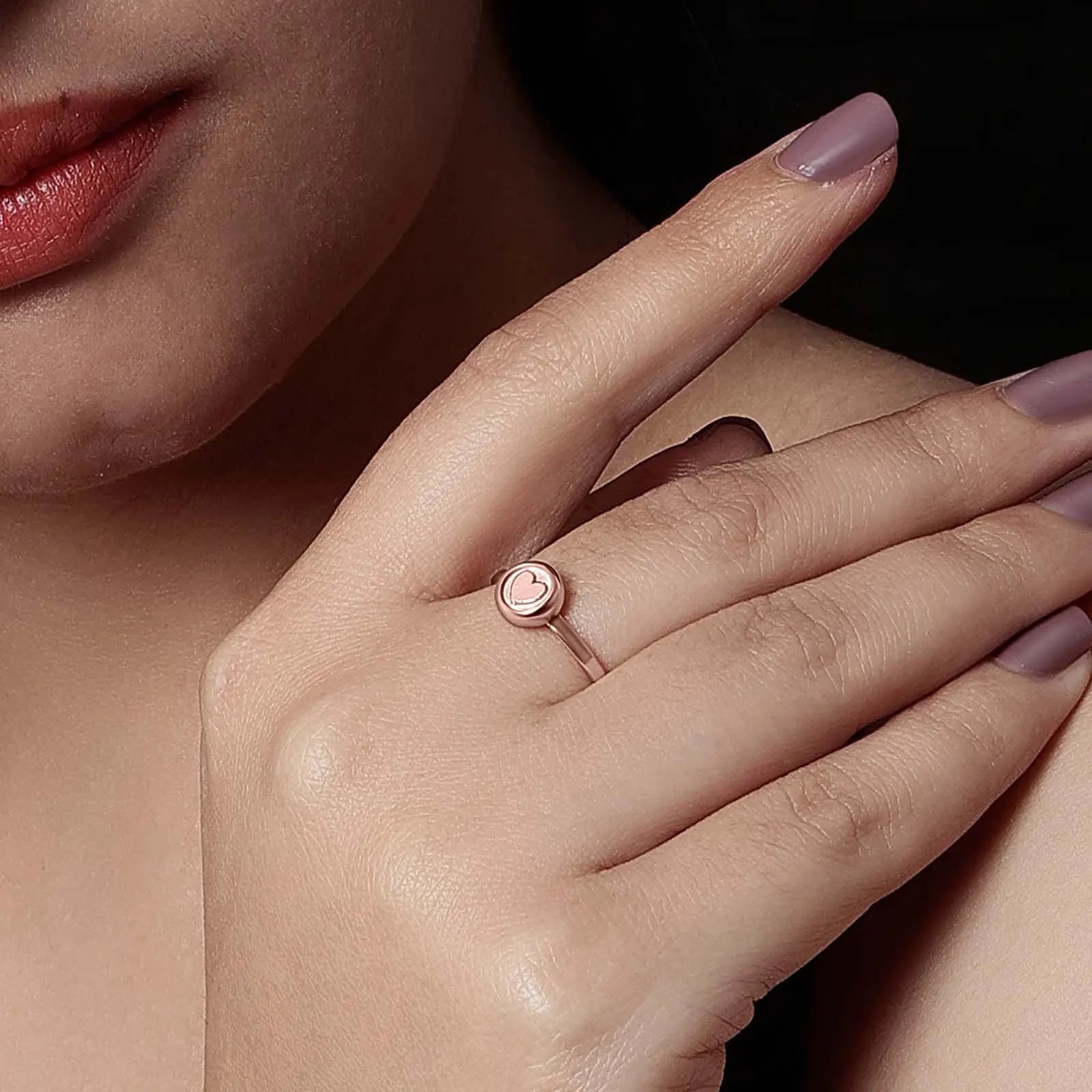 Rose Gold Plated Heart Silver Ring
