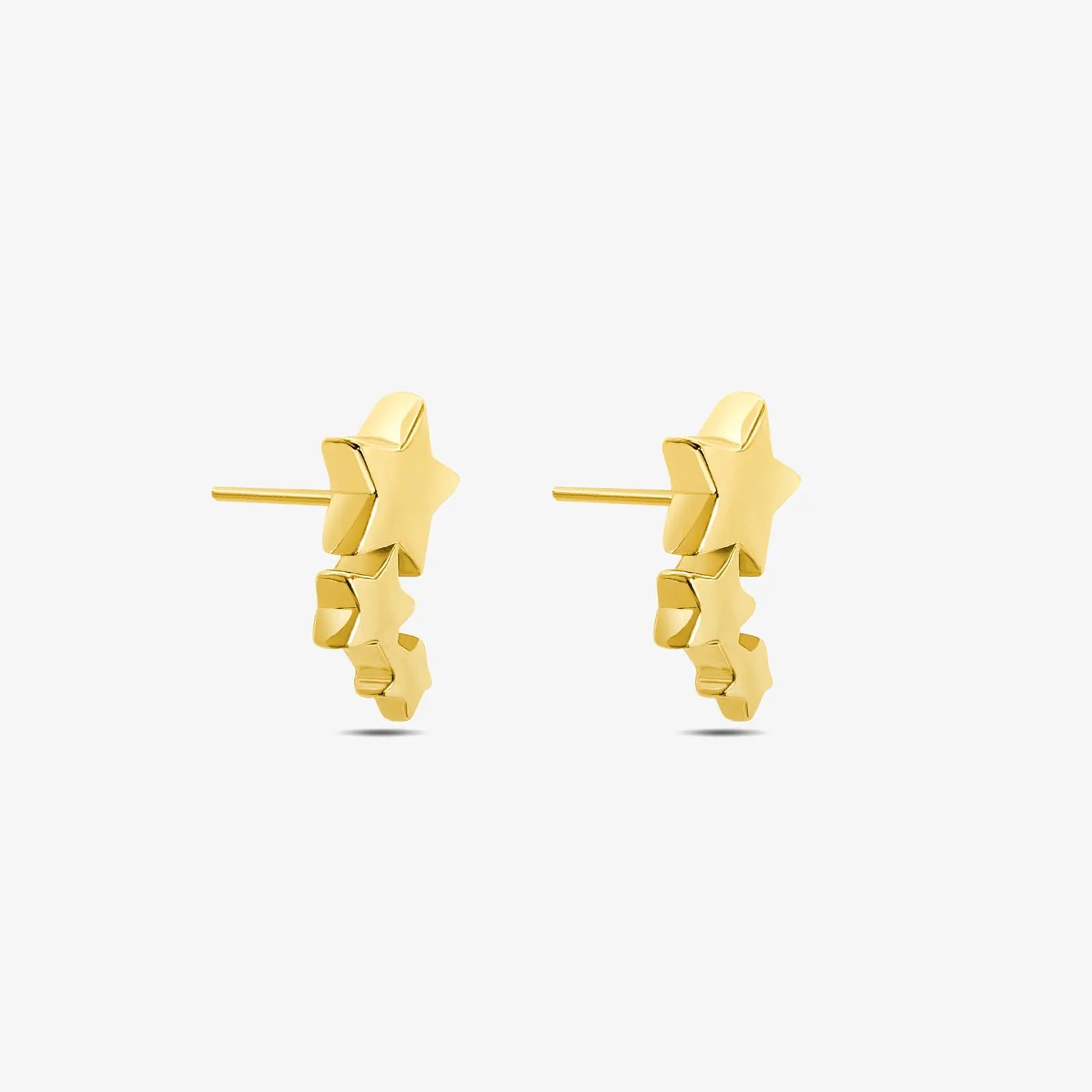 Gold Plated Three Star Stud Earrings - Tweov Jewels