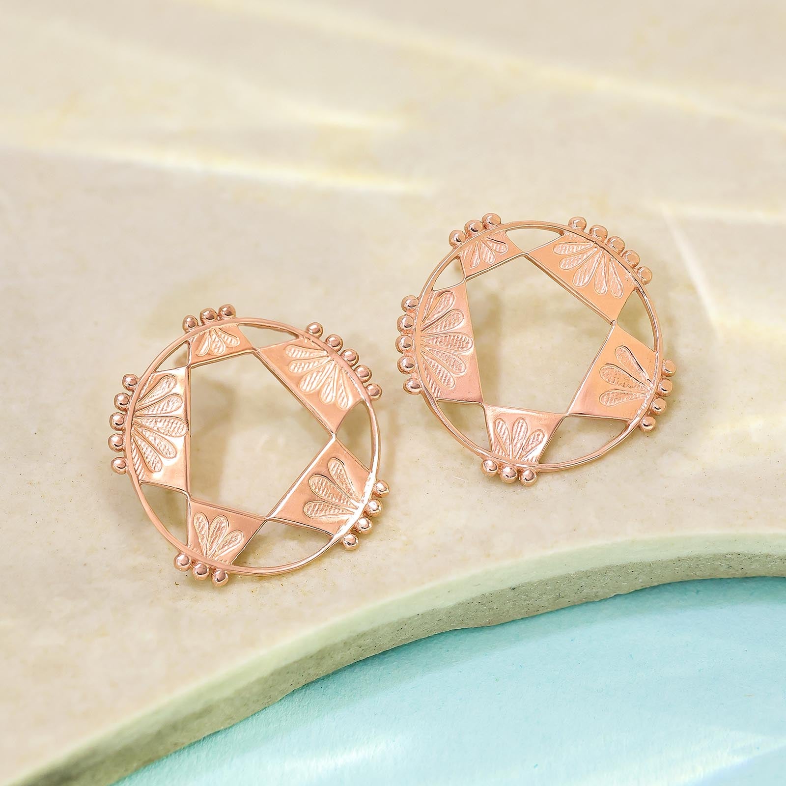 Rose Gold Plated Silver Geometric Star Shape Stud Earrings