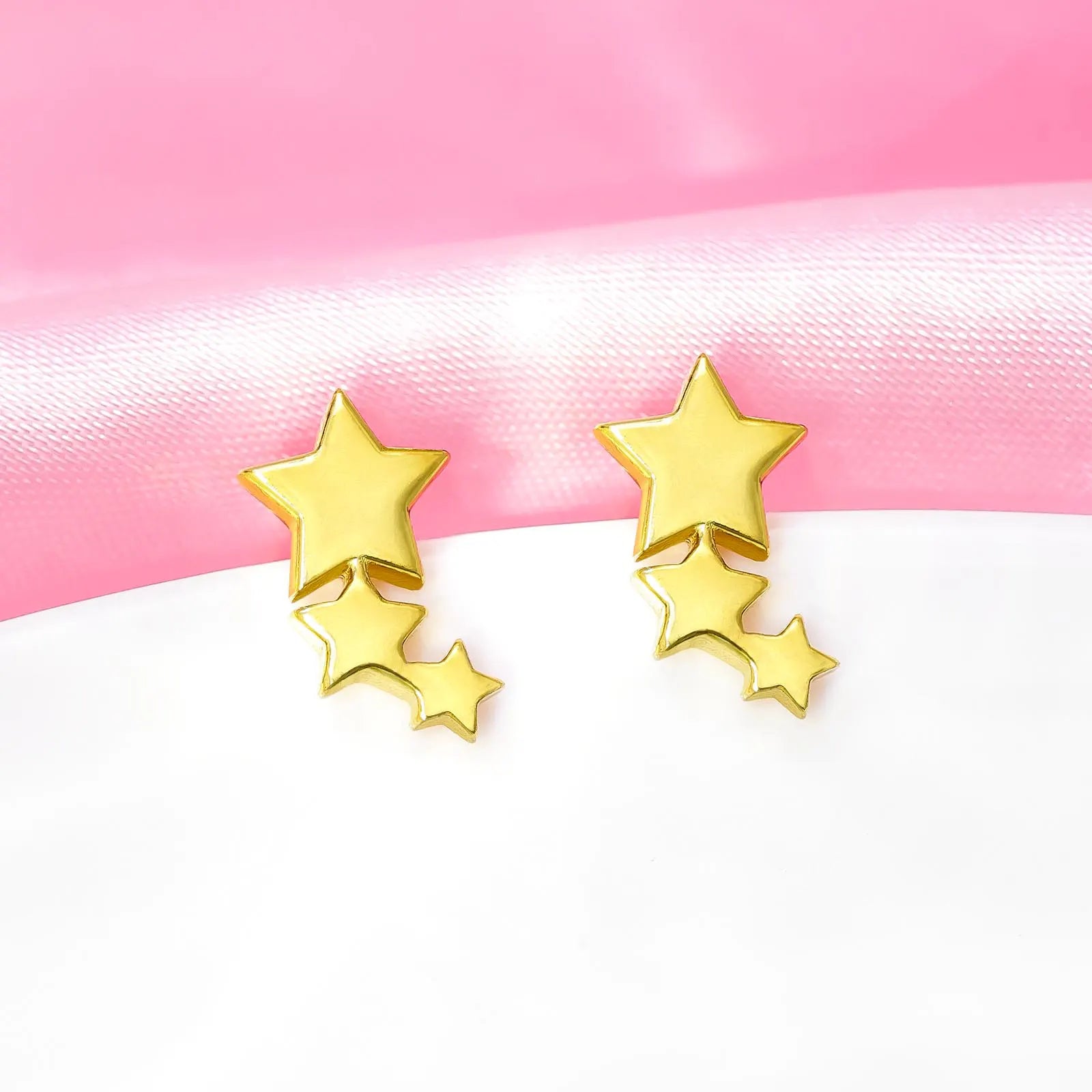 Gold Plated Three Star Stud Earrings - Tweov Jewels