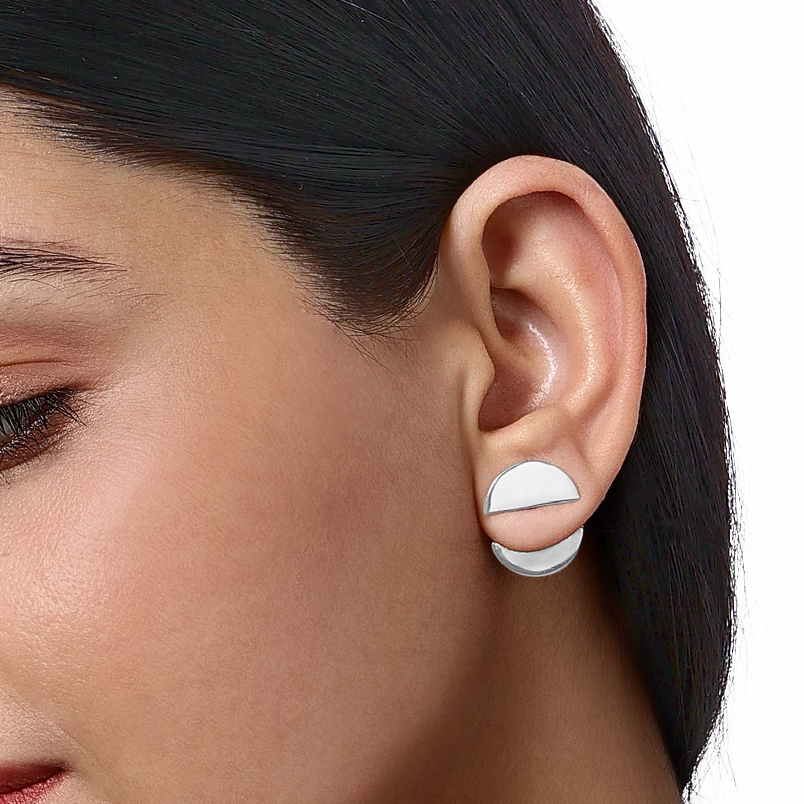 Pure Silver Earrings - Shiny 3 in 1 Mini Moons - Tweov Jewels