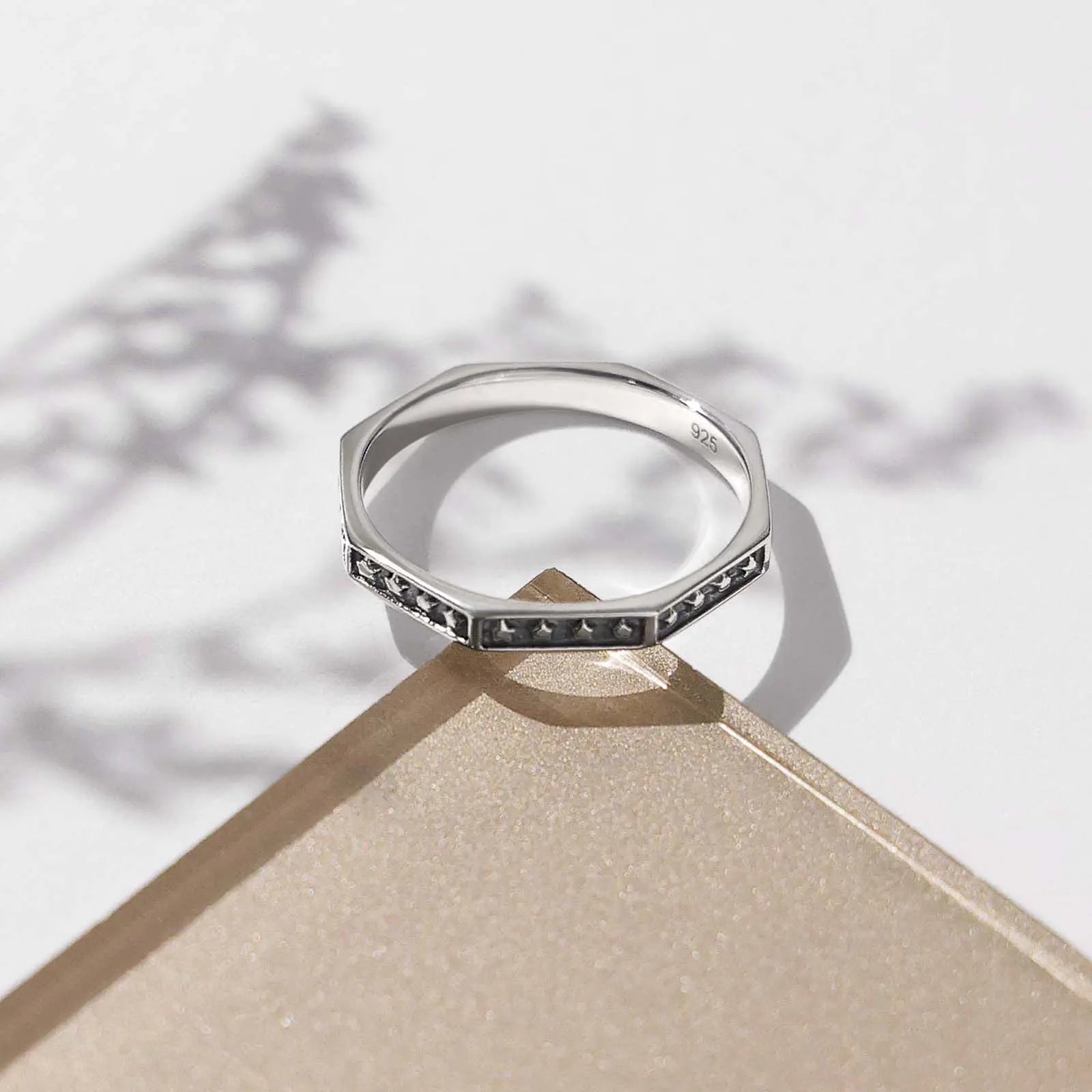Oxidized Star Design Silver Band Ring