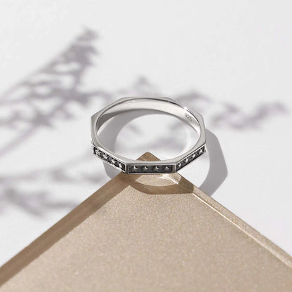 Oxidized Star Design Silver Band Ring