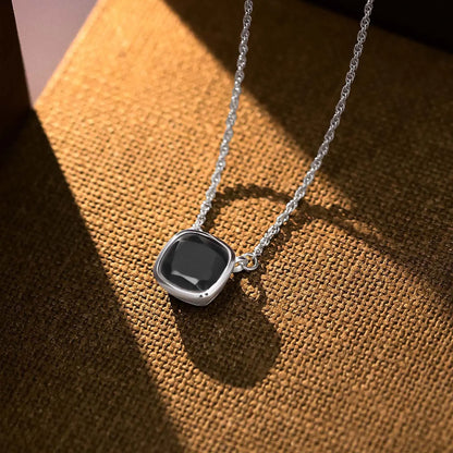 Simple Black Square Silver Necklace