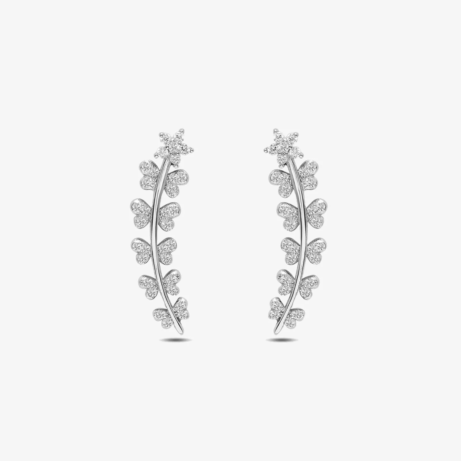 White Butterfly Silver Cuff Earrings