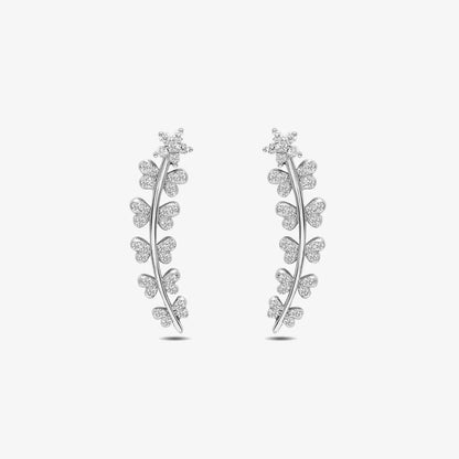 White Butterfly Silver Cuff Earrings