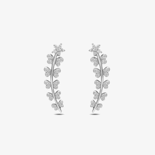 White Butterfly Silver Cuff Earrings