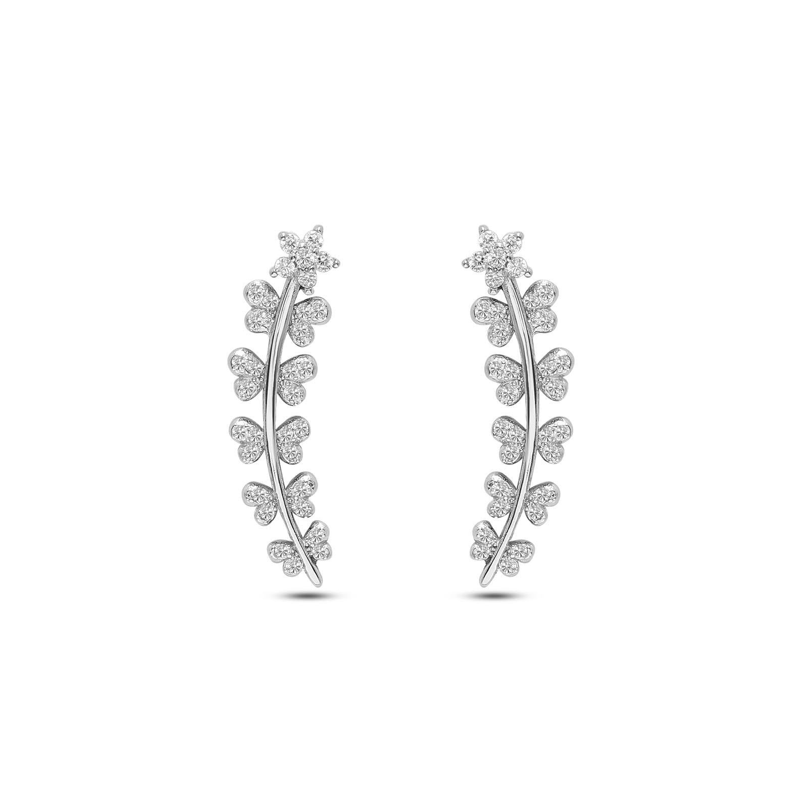 Pure 925 Sterling Silver White Butterfly Cuff Earrings