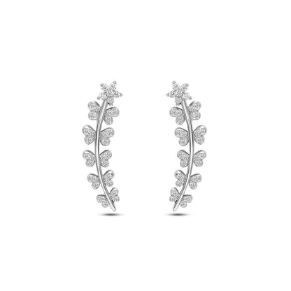 Pure 925 Sterling Silver White Butterfly Cuff Earrings