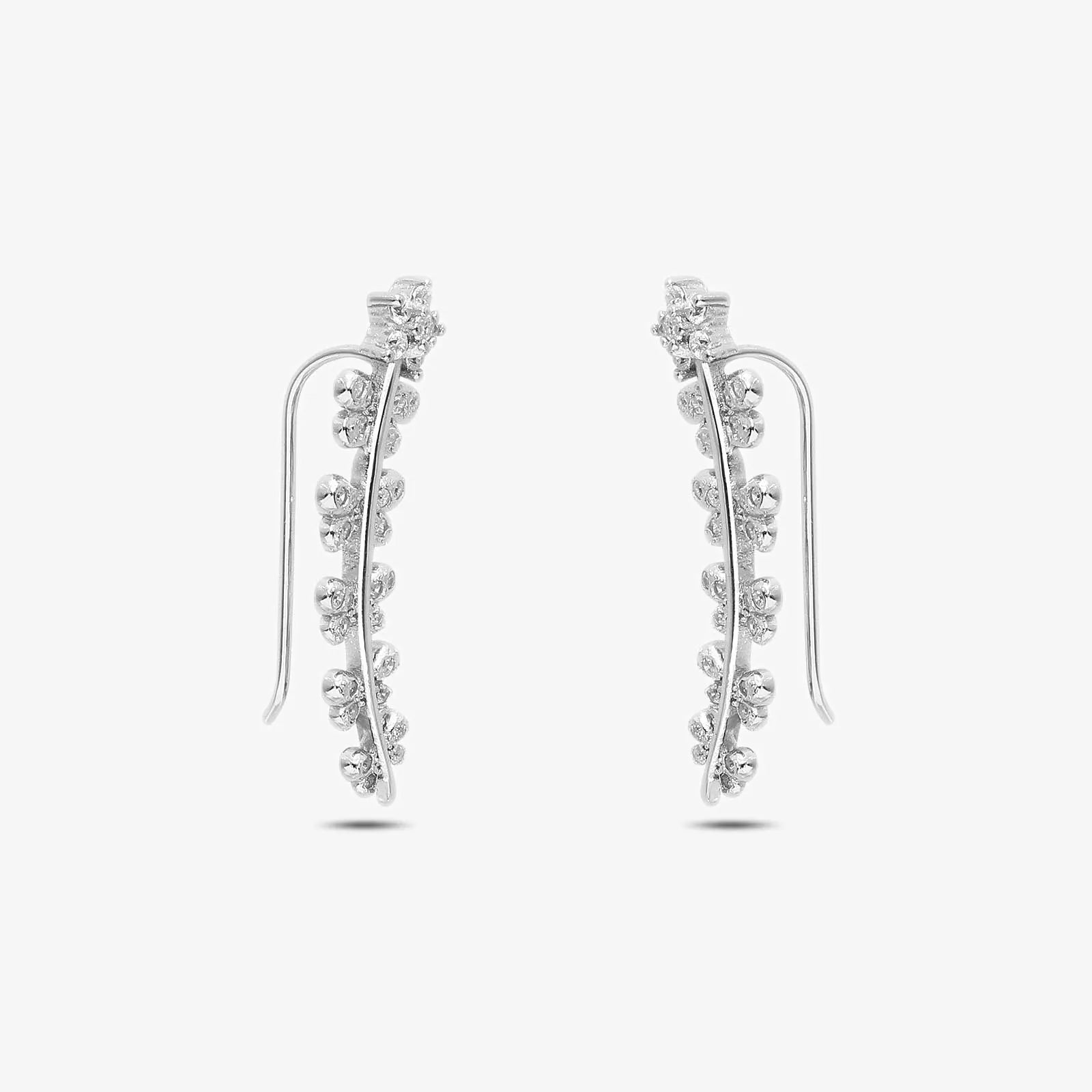 White Butterfly Silver Cuff Earrings